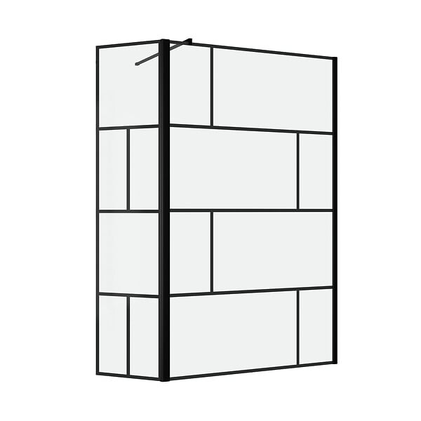 AURLANE - Paroi de douche avec pivot 120+40x195cm - Sérigraphie type Briques et Profilés Noir - DARK BLOCKS - large