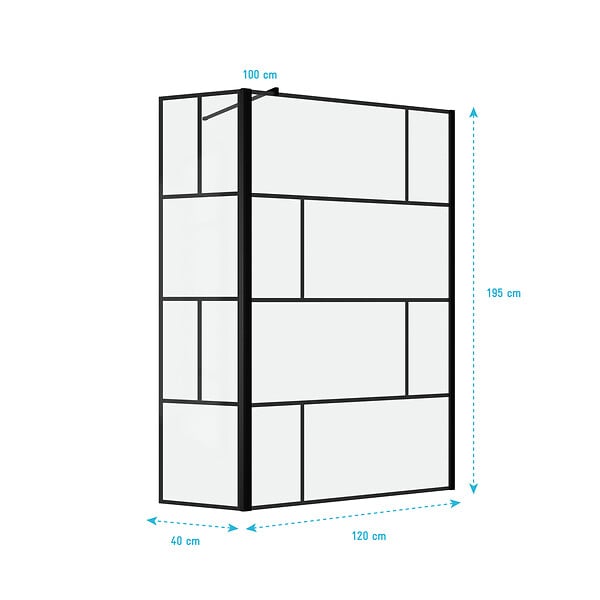 AURLANE - Paroi de douche avec pivot 120+40x195cm - Sérigraphie type Briques et Profilés Noir - DARK BLOCKS - large