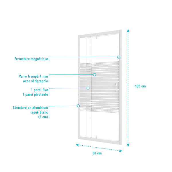 AURLANE - Porte de Douche Extensible de 69 a 80 x 185cm - Profil Blanc - Verre Trempé 4mm - FLEXY - large