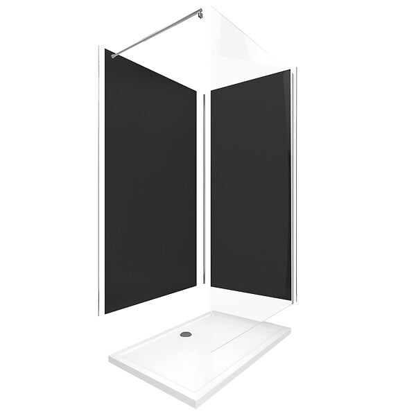 AURLANE - Pack Douche a l'Italienne 90x120 - Kit Panneaux Muraux Noir/Chrome + Receveur + Paroi 8 mm - large