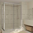 AURLANE - Porte de Douche Coulissante et Retour 140x90x200cm - Profilés Chrome - Verre trempé 6mm - vignette