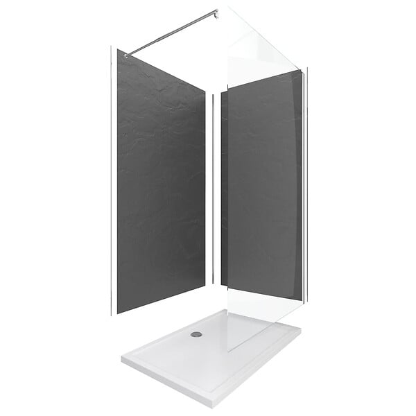 AURLANE - Ensemble complet douche à l'Italiennne avec Receveur 120x90 + Paroi chrome + Panneaux muraux 90&120 - large