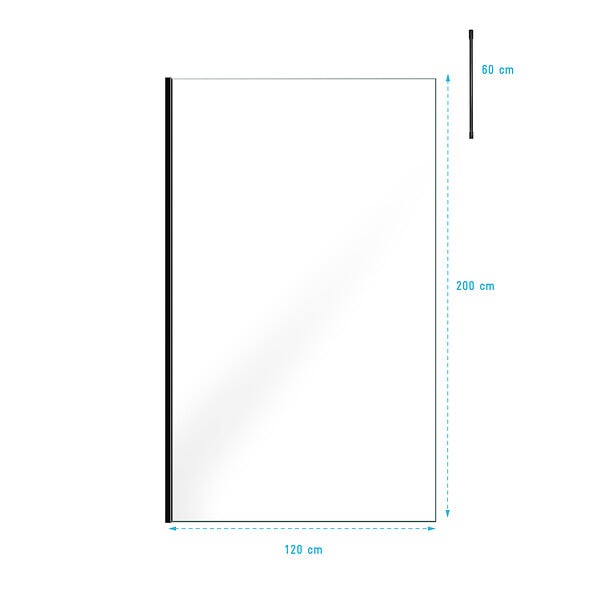 AURLANE - Paroi de Douche 120x200cm Verre Transparent - Profilé + Barre Plafond Noire - FREEDOM 2 BLACK - large