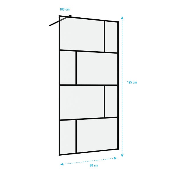 AURLANE - Paroi de douche a l'italienne sérigraphie type Briques + barre de fixation - 80x195cm - verre 5mm - large