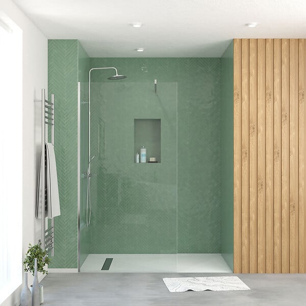 AURLANE - Paroi de Douche 100x195 cm en Verre Trempé 5 mm - Finition Chromé - CHROMED ELEMENTARY - large