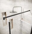 AURLANE - Porte de Douche Pivotante 80x180cm et Retour 90cm - Profil Noir - Verre 5mm - DARK ELEMENTARY - vignette