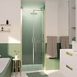 AURLANE - Porte de Douche Double Battant 80x200cm - Verre Trempé Transparent 6mm - Profil Or Doré Brossé - vignette