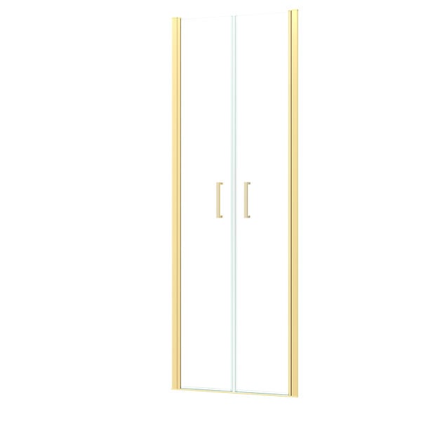 AURLANE - Porte de Douche Double Battant 80x200cm - Verre Trempé Transparent 6mm - Profil Or Doré Brossé - large