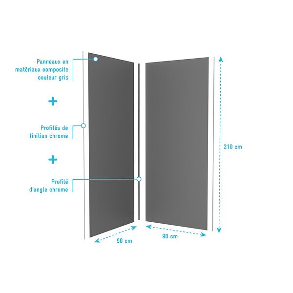 AURLANE - LOT de 2 Panneaux Muraux Aluminium GRIS 90+90x210 cm avec Profilés ANODISE BRILLANT - WALL'IT - large