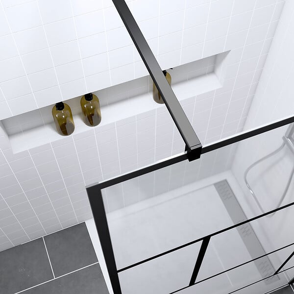 AURLANE - Pack Paroi de douche 120x195 cm + RECEVEUR EN ACRYLIQUE BLANC EFFET PIERRE 120X90 - large