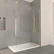 AURLANE - Paroi de Douche 140x200cm Verre Transparent - Barre de Fixation Extensible et Profil Or Brossé - vignette