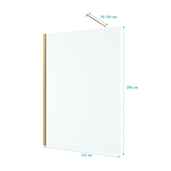 AURLANE - Paroi de Douche 140x200cm Verre Transparent - Barre de Fixation Extensible et Profil Or Brossé - large