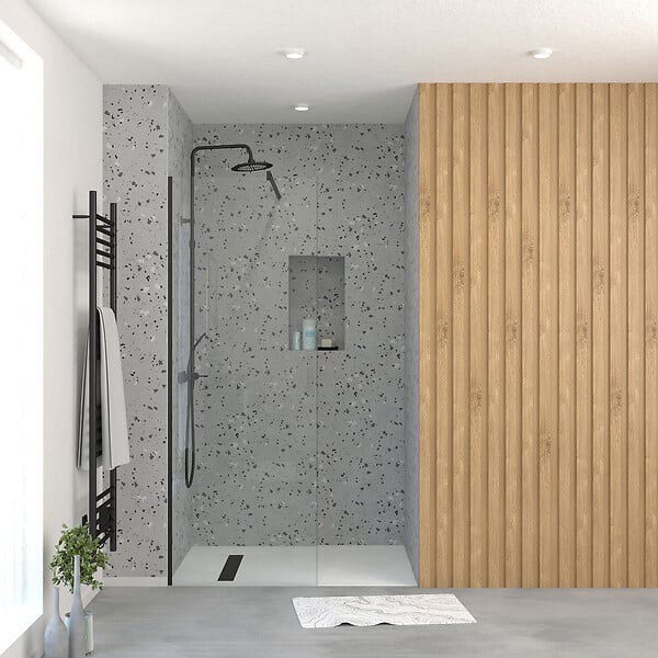 AURLANE - Paroi de Douche 70x195 cm en Verre Trempé 5 mm - Finition Noire - DARK ELEMENTARY - large