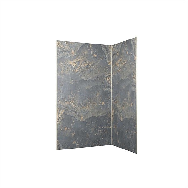 AURLANE - Pack 2 Panneaux Muraux en Pierre Venus 120+90x210 cm + Profilés Or Doré Brossé - large