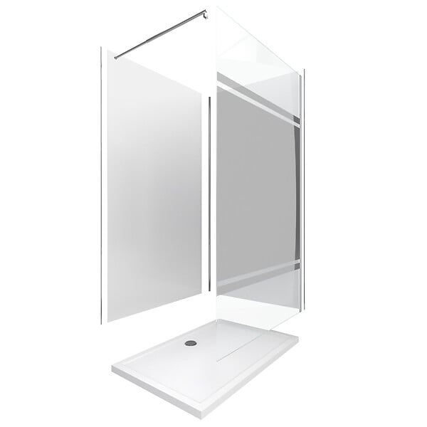 AURLANE - Pack douche à l'Italienne 90x120 - Kit Panneaux muraux Blanc/Chrome + receveur + Paroi Miroir 8 mm - large