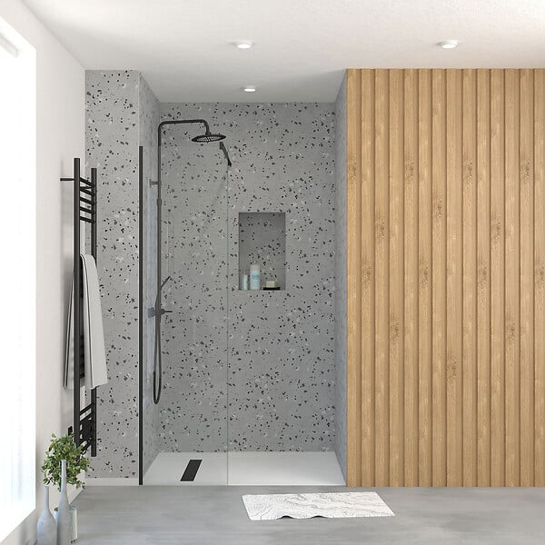 AURLANE - Paroi de Douche 50x195 cm en Verre Trempé 5 mm - Finition Noire - DARK ELEMENTARY - large