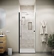 AURLANE - Porte de Douche Pivotante 80x180 cm en Verre Trempe 5 mm - Finition Noire - DARK ELEMENTARY - vignette