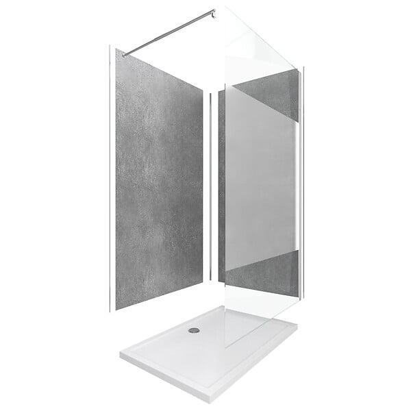 AURLANE - Panneaux Muraux Silver Grey 90+120x210 - Receveur 120x90 - Paroi 8mm Dépolie 120x200 + Bras - large