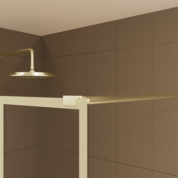 AURLANE - Paroi de douche à l'italienne 120x195cm Sérigraphie type Briques - Doré Or Brossé - GOLDY BLOCKS - large