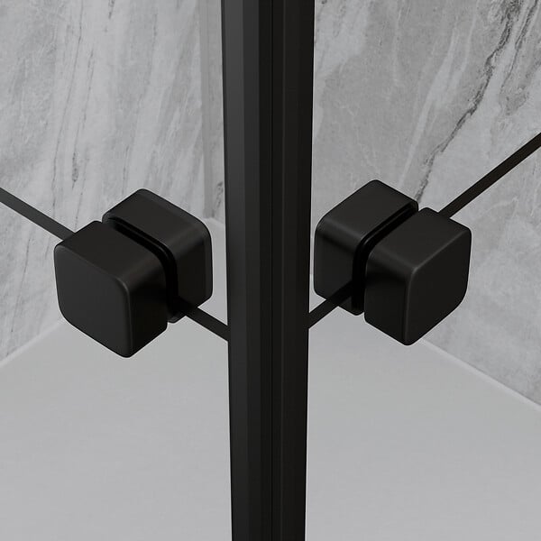 AURLANE - Portes de Douche en Angle 90x90x190 cm - Motifs carrés - Profilés Noir Mat - BLACK CUBE - large