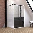 AURLANE - Pack Paroi de douche 120x200 cm noir mat - verre trempe 5mm + Receveur extra plat à poser - caniveau - vignette