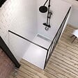 AURLANE - Pack Paroi de douche 120x200 cm noir mat - verre trempe 5mm + Receveur extra plat à poser - caniveau - vignette