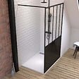 AURLANE - Pack Paroi de douche 120x200 cm noir mat - verre trempe 5mm + Receveur extra plat à poser - caniveau - vignette