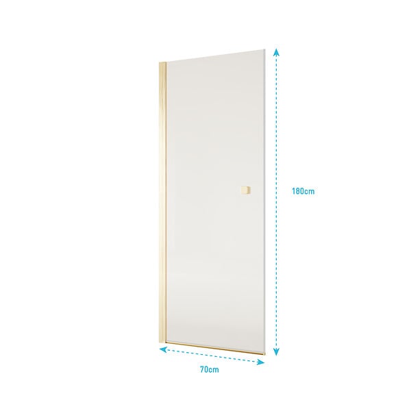 AURLANE - Porte de Douche Pivotante 70x180 cm en Verre Trempe 5 mm - Finition Or Brosse - GOLD ELEMENTARY - large
