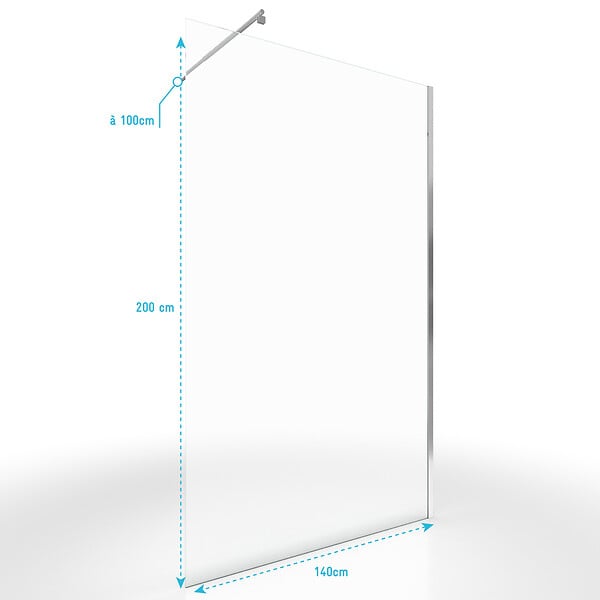 AURLANE - Paroi de Douche 140x200cm Verre Transparent - Barre de Fixation Extensible et Profil Chrome - large