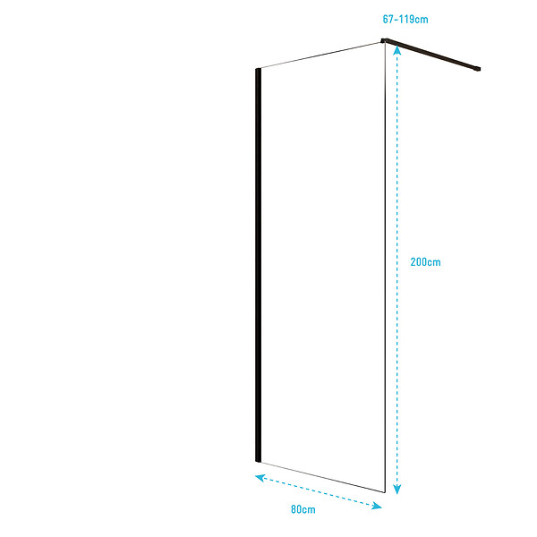 AURLANE - Paroi de Douche 80x200cm en Verre Trempé Transparent 8mm Anticalcaire - Profilé Noir Mat - LINA - large