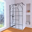 AURLANE - Paroi de Douche 120x195 Motif Verrière + Receveur Blanc 80x120 + Colonne de Douche Noire Mécanique - vignette