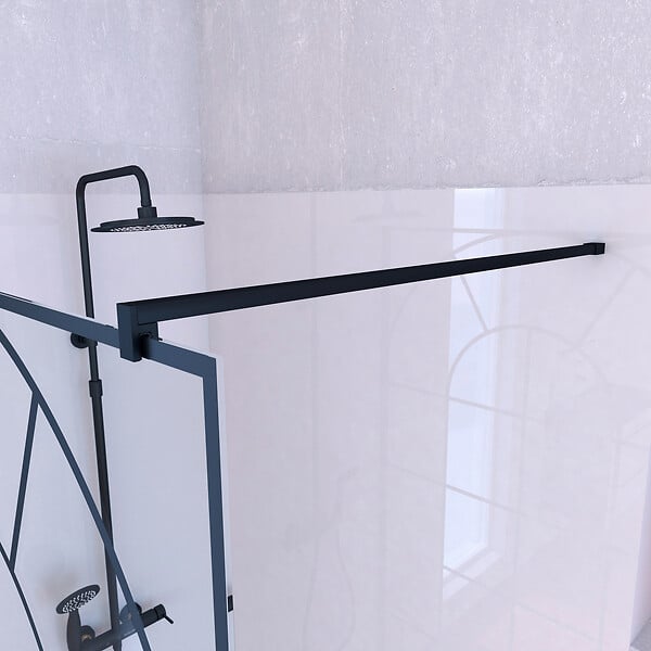 AURLANE - Paroi de Douche 120x195 Motif Verrière + Receveur Blanc 80x120 + Colonne de Douche Noire Mécanique - large