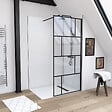 AURLANE - Paroi de douche a l'italienne serigraphie type Briques - 100x195cm - Profile noir mat - verre 5mm - vignette