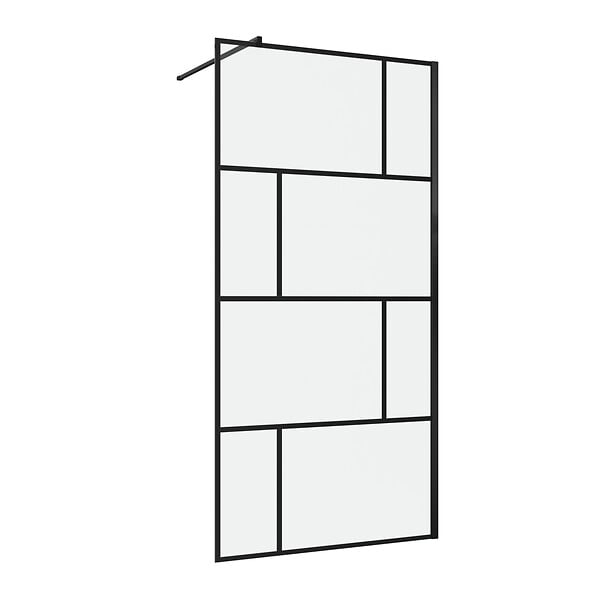 AURLANE - Paroi de douche a l'italienne serigraphie type Briques - 100x195cm - Profile noir mat - verre 5mm - large