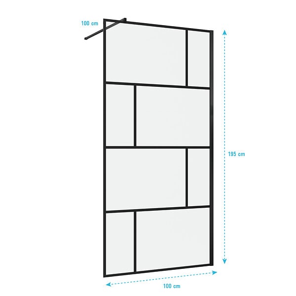 AURLANE - Paroi de douche a l'italienne serigraphie type Briques - 100x195cm - Profile noir mat - verre 5mm - large