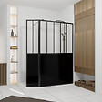 AURLANE - Paroi de Douche Façon Verrière avec Volet Pivotant - 120+40x200 cm - Verre Transparent et Noir - vignette