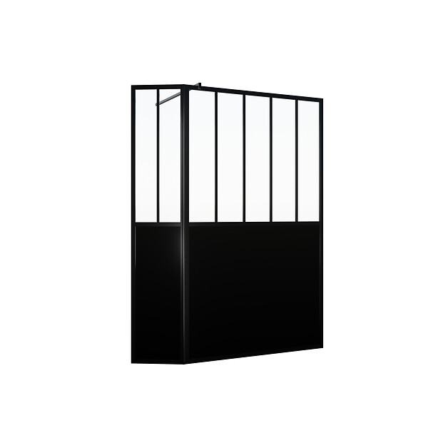 AURLANE - Paroi de Douche Façon Verrière avec Volet Pivotant - 120+40x200 cm - Verre Transparent et Noir - large