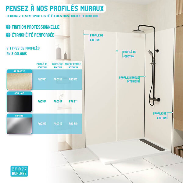 AURLANE - Profilé de jonction en Aluminium Finition Or Brossé pour Panneaux Muraux - 20x5x2100 mm - large