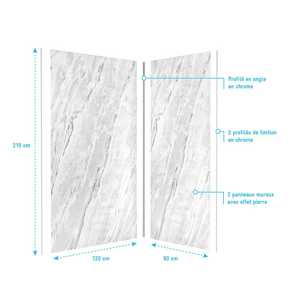 AURLANE - Pack de 2 Panneaux Muraux Pierre Artic Storm 90+120x210 cm avec Profilés ANODISE BRILLANT - STONE'IT - large