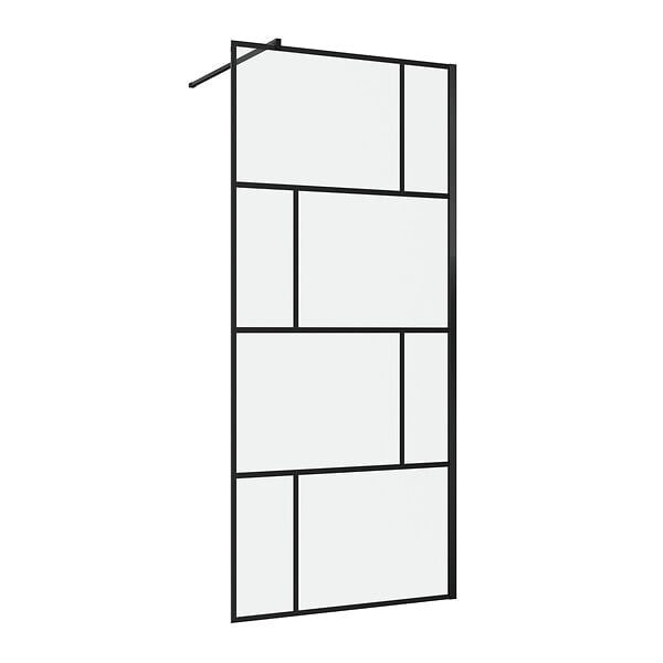 AURLANE - Paroi de douche a l'italienne serigraphie type Briques - 90x195cm - Profile noir mat - verre 5mm - large