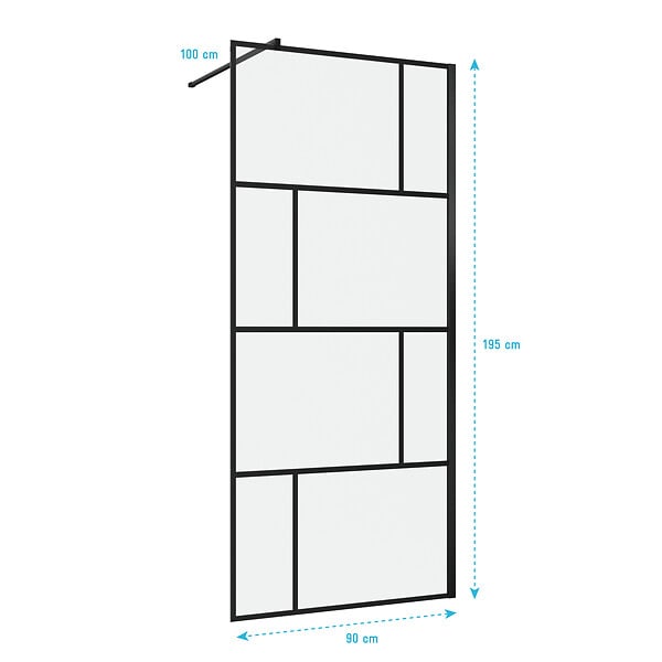 AURLANE - Paroi de douche a l'italienne serigraphie type Briques - 90x195cm - Profile noir mat - verre 5mm - large