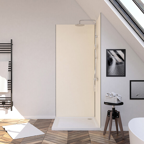 AURLANE - LOT de 2 Panneaux Muraux Aluminium IVOIRE 90+90x210 cm avec Profilés NOIR MAT - WALL'IT - large