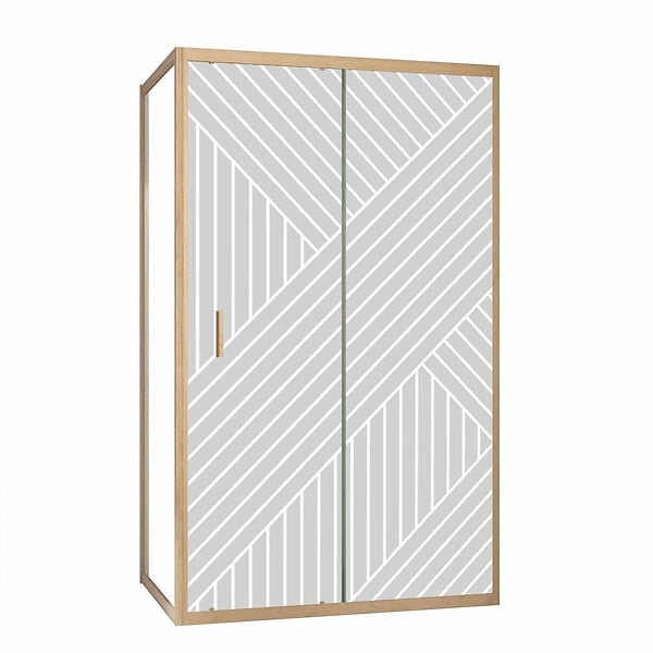 AURLANE - Porte de Douche Coulissante avec Retour 120x80x200cm Style Japandi Géométrique - Cadre Effet Bois - large