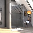 AURLANE - Porte de Douche Coulissante 120x200 cm Type Industriel - Aluminium Chromé - Verre Trempé 8 mm - vignette