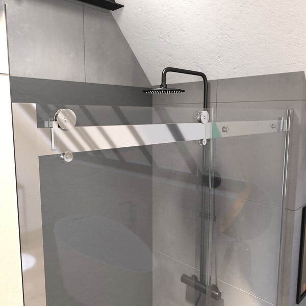 AURLANE - Porte de Douche Coulissante 120x200 cm Type Industriel - Aluminium Chromé - Verre Trempé 8 mm - large