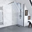 AURLANE - Paroi de Douche 140x200cm Verre Transparent - Barre de Fixation Extensible et Profil Noir - vignette