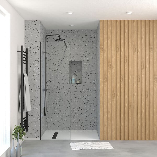 AURLANE - Paroi de Douche 60x195 cm en Verre Trempé 5 mm - Finition Noire - DARK ELEMENTARY - large