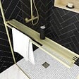 AURLANE - Paroi de Douche Or Doré Brossé 140x200cm - Porte-Serviette et Etagère - vignette