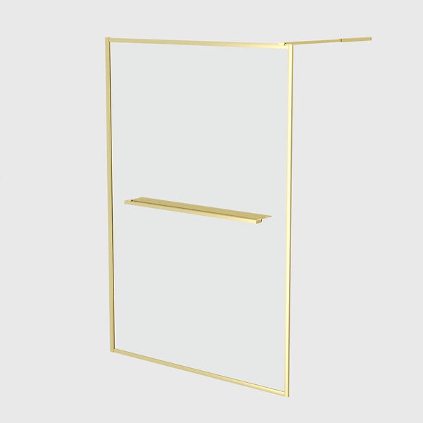 AURLANE - Paroi de Douche Or Doré Brossé 140x200cm - Porte-Serviette et Etagère - large