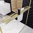 AURLANE - Paroi de Douche Or Doré Brossé 140x200cm - Porte-Serviette et Etagère - vignette